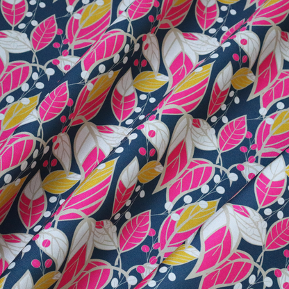 Navy Ground Bright Foliage Pattern Upholstery Fabric DP-12 - Handmade Cushions