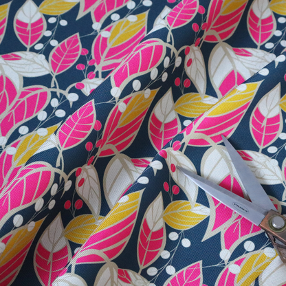 Navy Ground Bright Foliage Pattern Upholstery Fabric DP-12 - Handmade Cushions