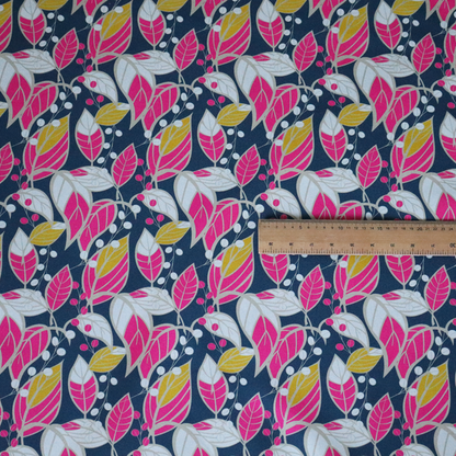 Navy Ground Bright Foliage Pattern Upholstery Fabric DP-12 - Handmade Cushions