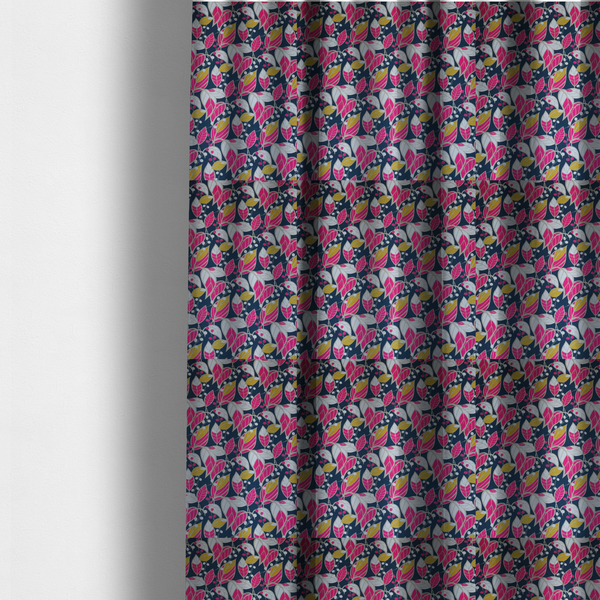 Navy Ground Bright Foliage Pattern Upholstery Fabric DP-12 - Made To Measure Curtains