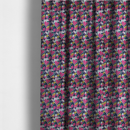 Navy Ground Bright Foliage Pattern Upholstery Fabric DP-12 - Made To Measure Curtains