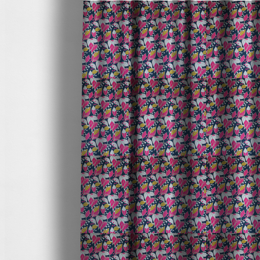 Navy Ground Bright Foliage Pattern Upholstery Fabric DP-12 - Made To Measure Curtains
