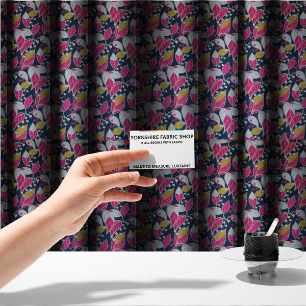 Navy Ground Bright Foliage Pattern Upholstery Fabric DP-12 - Made To Measure Curtains