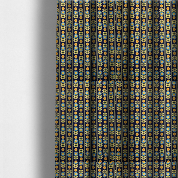 Midnight Sun Field Scandinavian Bloom Upholstery Fabric DP-126 - Made To Measure Curtains