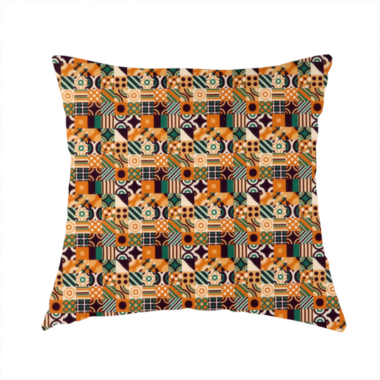 Harvest Orange Retro Geometric Upholstery Fabric DP-180 - Handmade Cushions