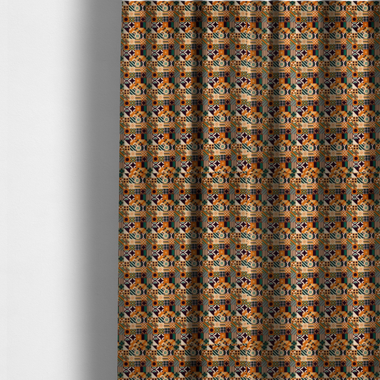 Harvest Orange Retro Geometric Upholstery Fabric DP-180 - Made To Measure Curtains