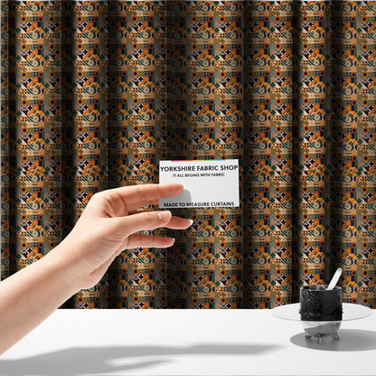 Harvest Orange Retro Geometric Upholstery Fabric DP-180 - Made To Measure Curtains