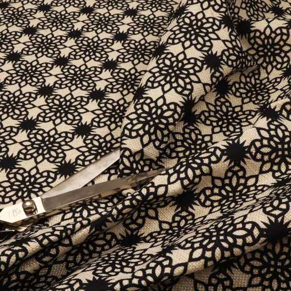 Black Lace Medallion Upholstery Fabric DP-184 - Handmade Cushions
