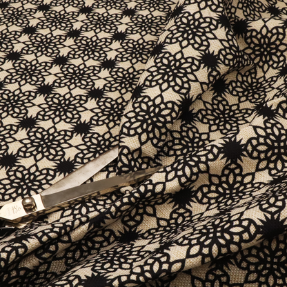 Black Lace Medallion Upholstery Fabric DP-184 - Handmade Cushions