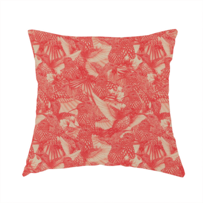 The fabric used to create this handmade cushions, is saturated with pink illustrative hummingbirds.
