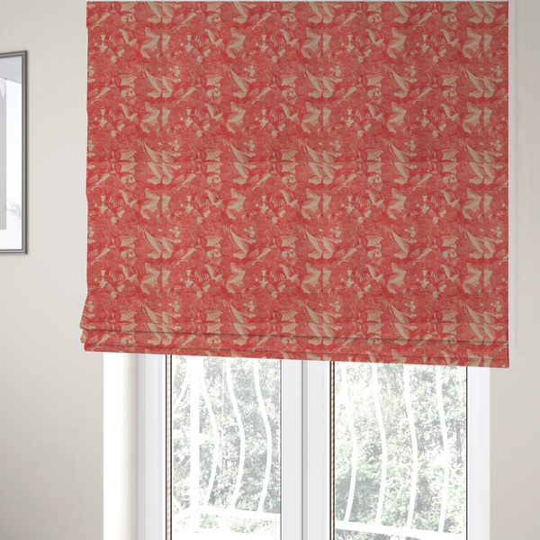 The fabric used to create these Roman blinds, is saturated with pink illustrative hummingbirds.