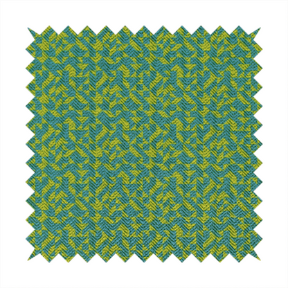 This fabric has a small, repeated geometric pattern in lime green and blue.