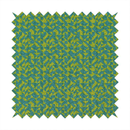 This fabric has a small, repeated geometric pattern in lime green and blue.