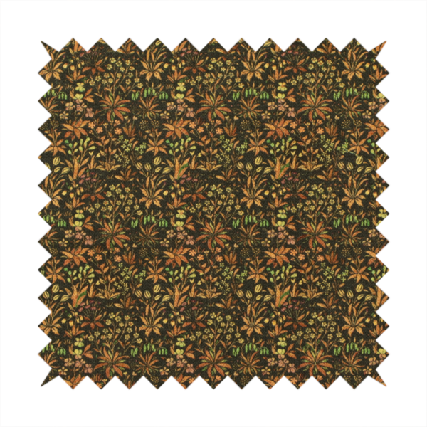 This fabric has a forest/floral design in different warm tones with accents of green foliage.