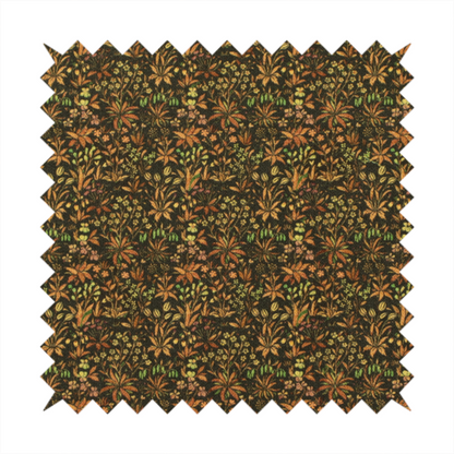 This fabric has a forest/floral design in different warm tones with accents of green foliage.