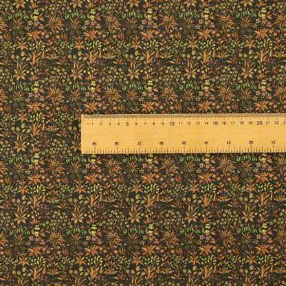 This fabric has a forest/floral design in different warm tones with accents of green foliage.