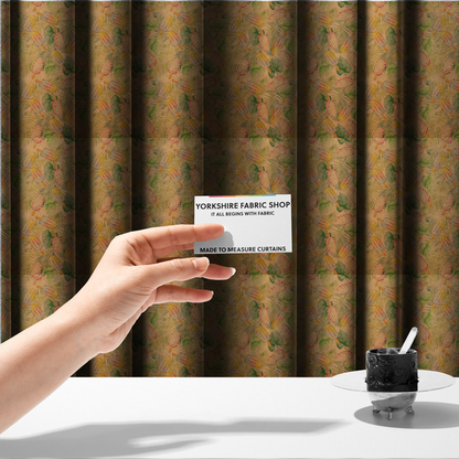 The fabric used to create these made-to-measure curtains is a summer-themed fabric pattern featuring vintage-style popsicles and green tropical leaves on a warm, textured beige background