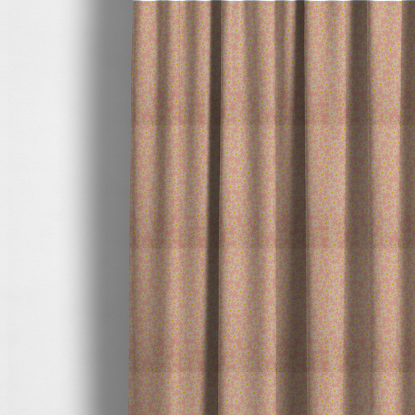 These made-to-measure curtains have been created with a seamless ditsy floral pattern featuring small white and yellow daisies on a soft peach-pink fabric background.