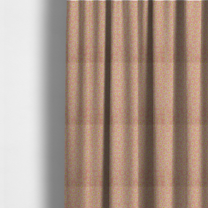 These made-to-measure curtains have been created with a seamless ditsy floral pattern featuring small white and yellow daisies on a soft peach-pink fabric background.