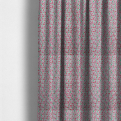 The fabric used to create these made-to-measure curtains has a vertical pink floral branch pattern on white fabric, featuring a delicate blossom and green stem motif.