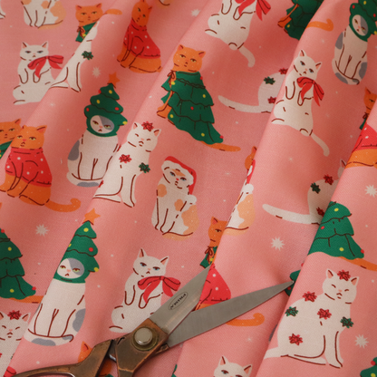 Cats At Christmas Theme Furnishing Fabric DP-23