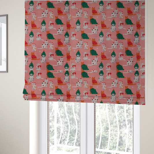 Cats At Christmas Theme Furnishing Fabric DP-23 - Roman Blinds