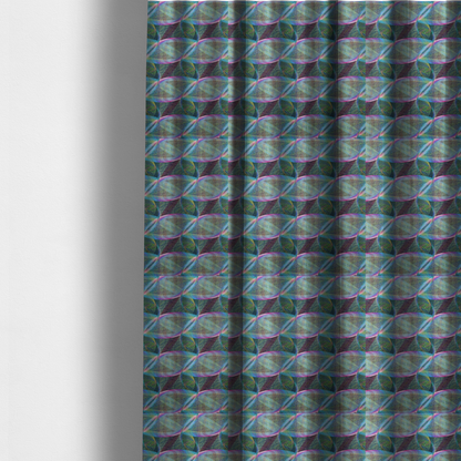 The fabric used to create these made-to-measure curtains features a dynamic, futuristic geometric pattern in shades of pink, blue and green, with a mesmerizing sense of movement and depth.