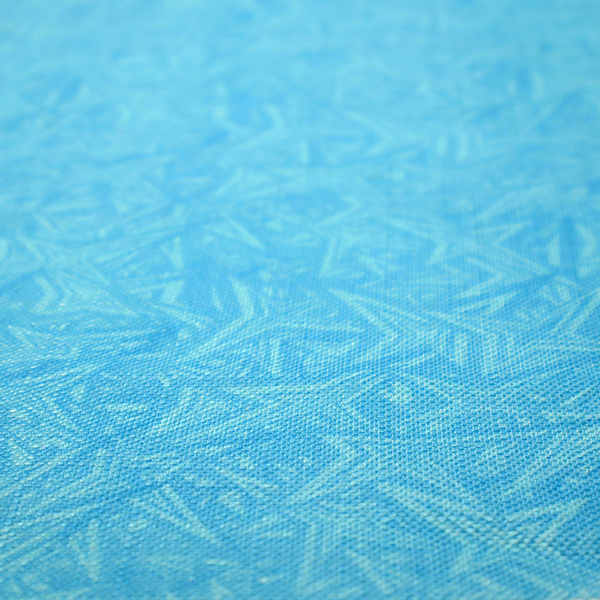 A vibrant cyan-coloured fabric featuring a subtle, tonal geometric pattern.