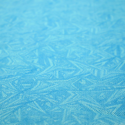A vibrant cyan-coloured fabric featuring a subtle, tonal geometric pattern.