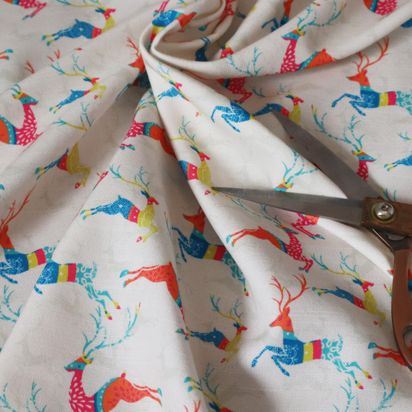 Reindeer Galloping Multicoloured Furnishing Fabric DP-25 - Handmade Cushions