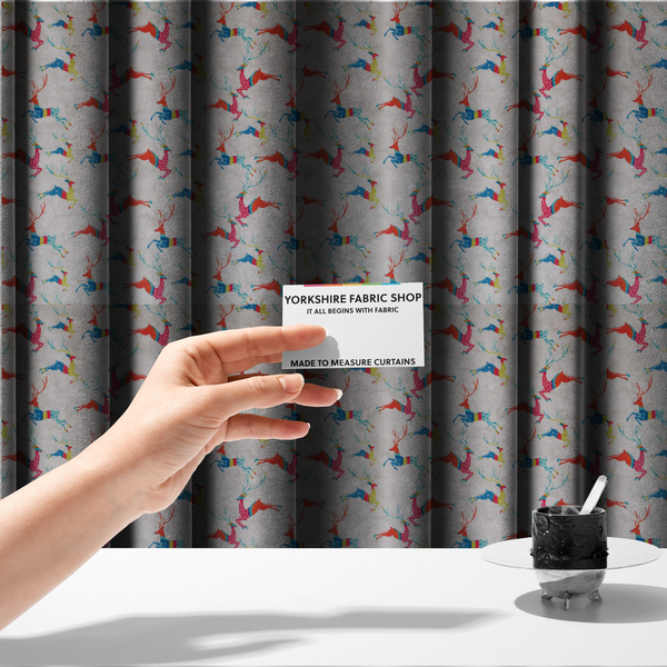 Reindeer Galloping Multicoloured Furnishing Fabric DP-25 - Made To Measure Curtains