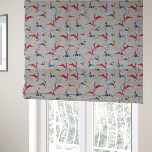 Reindeer Galloping Multicoloured Furnishing Fabric DP-25 - Roman Blinds