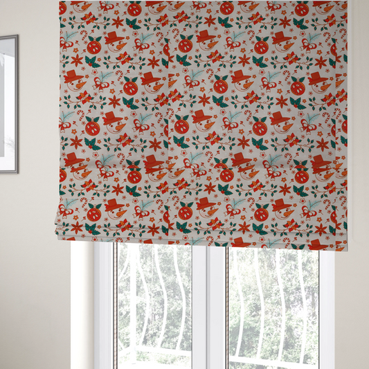 Snowman With A Carrot As A Nose Christmas Furnishing Fabric DP-27 - Roman Blinds