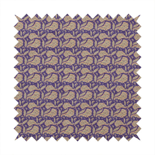 A dense, intricate upholstery fabric featuring a traditional paisley teardrop pattern with delicate ornamental linework repeating across a deep, dark-toned background.