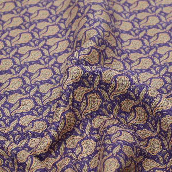A dense, intricate upholstery fabric featuring a traditional paisley teardrop pattern with delicate ornamental linework repeating across a deep, dark-toned background.