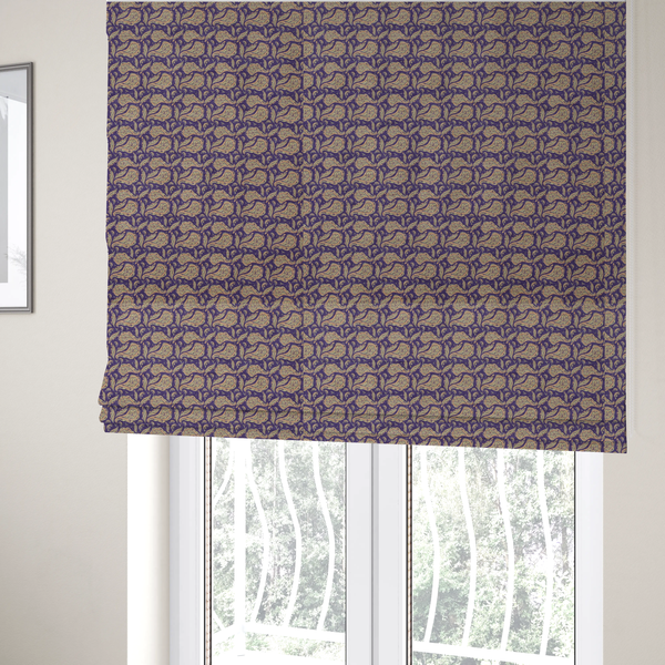 The fabric used to create these roman blinds is a dense, intricate upholstery fabric featuring a traditional paisley teardrop pattern with delicate ornamental linework repeating across a deep, dark-toned background.