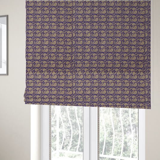 The fabric used to create these roman blinds is a dense, intricate upholstery fabric featuring a traditional paisley teardrop pattern with delicate ornamental linework repeating across a deep, dark-toned background.