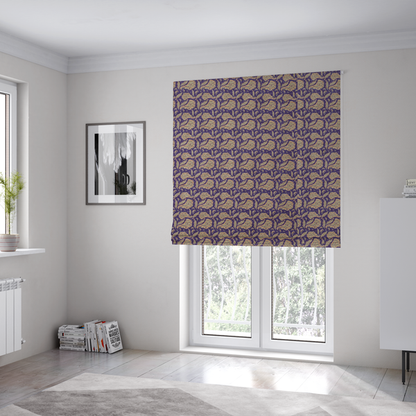 The fabric used to create these roman blinds is a dense, intricate upholstery fabric featuring a traditional paisley teardrop pattern with delicate ornamental linework repeating across a deep, dark-toned background.