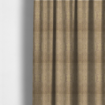 The fabric used to create these made-to-measure curtains features an elegant marbled kaleidoscope pattern with a symmetrical, mirrored layout that creates a sophisticated and rhythmic visual texture.