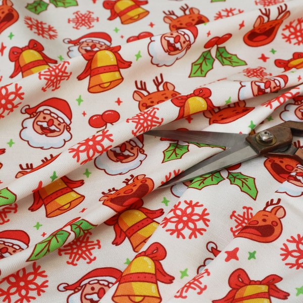 Santa With Smiling Reindeer Christmas Furnishing Fabric DP-29