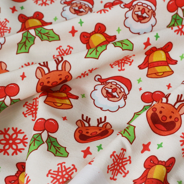 Santa With Smiling Reindeer Christmas Furnishing Fabric DP-29