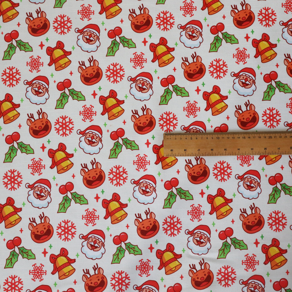Santa With Smiling Reindeer Christmas Furnishing Fabric DP-29