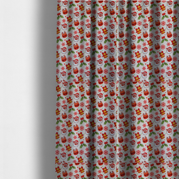 Santa With Smiling Reindeer Christmas Furnishing Fabric DP-29 - Made To Measure Curtains