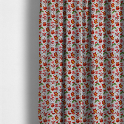 Santa With Smiling Reindeer Christmas Furnishing Fabric DP-29 - Made To Measure Curtains