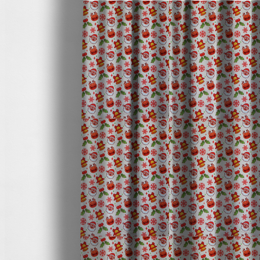 Santa With Smiling Reindeer Christmas Furnishing Fabric DP-29 - Made To Measure Curtains
