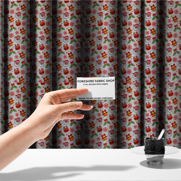 Santa With Smiling Reindeer Christmas Furnishing Fabric DP-29 - Made To Measure Curtains