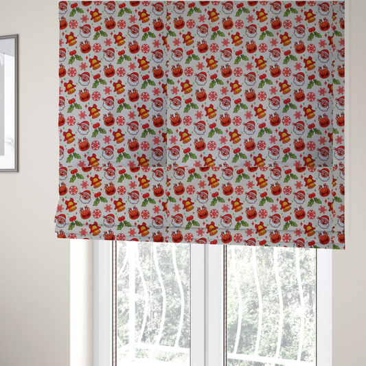 Santa With Smiling Reindeer Christmas Furnishing Fabric DP-29 - Roman Blinds