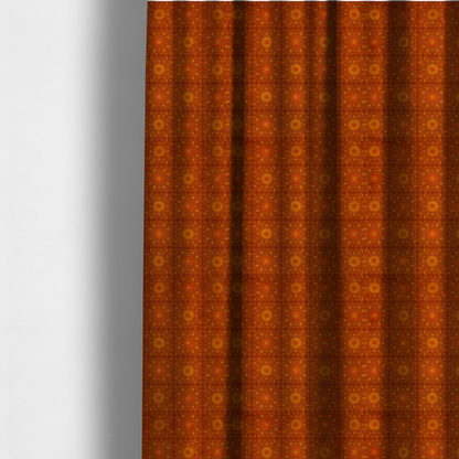 The fabric used to create these made-to-measure curtains is a warm, ornate repeating pattern with a rich, vintage aesthetic. It draws heavy inspiration from traditional South Asian and Middle Eastern textile designs, specifically echoing elements of Mandala art and Paisley motifs.
