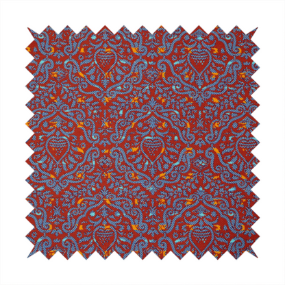 A highly detailed, textured damask that blends traditional ornate motifs with a modern, high-energy colour palette.