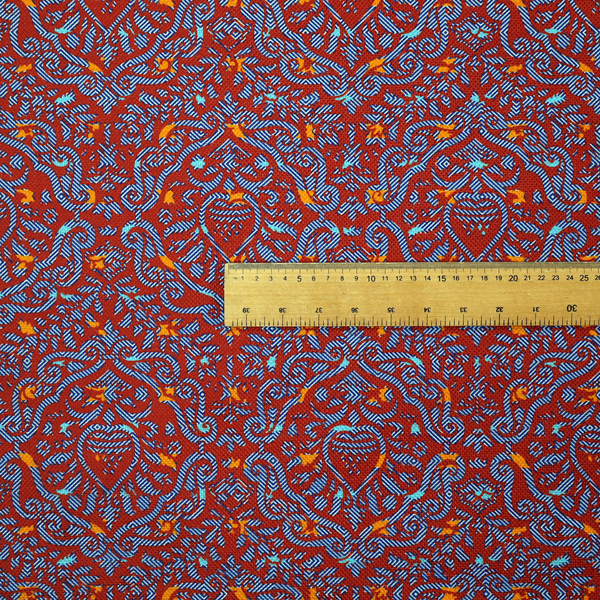 A highly detailed, textured damask that blends traditional ornate motifs with a modern, high-energy colour palette.